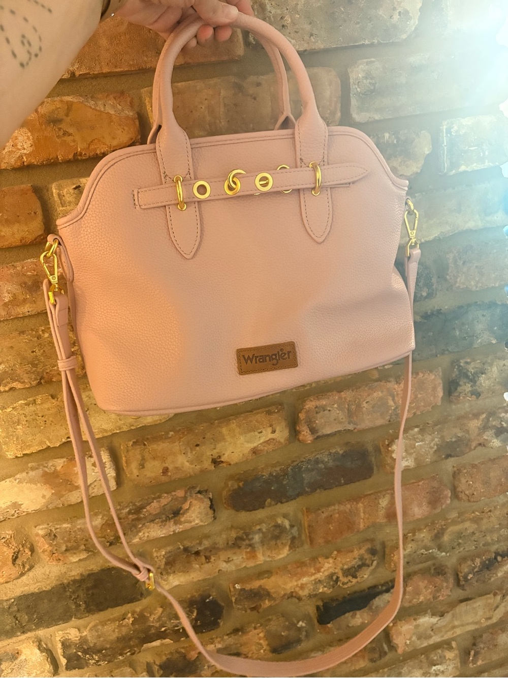 Wrangler Pale Pink Shoulder Satchel with Gold Hardware